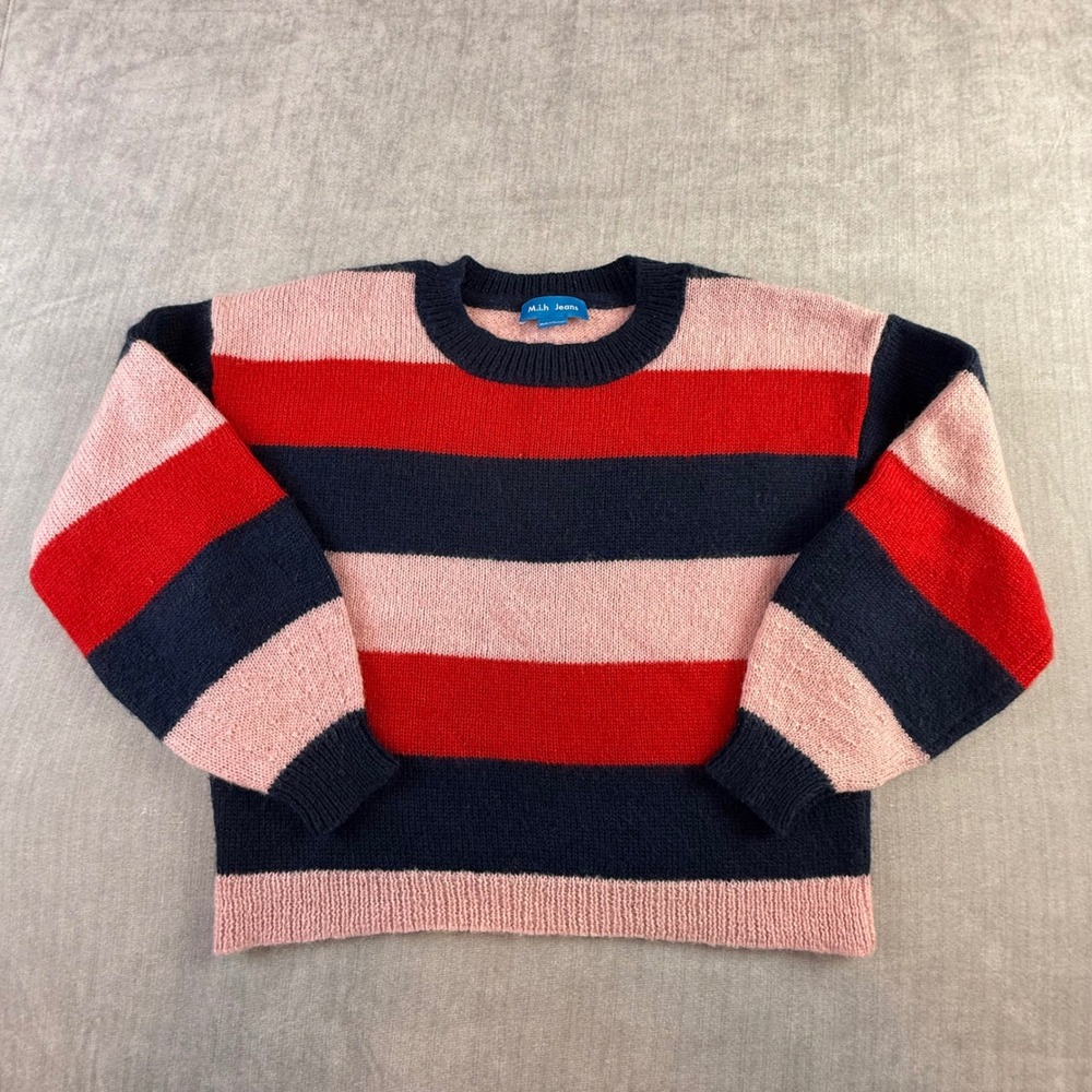 M.i.h Jeans Mohair Blend Striped Sweater Navy Red Pink Crew Neck XS